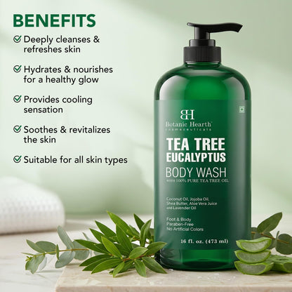 Botanic Hearth Eucalyptus Tea Tree Body Wash | Shower Gel - 16 fl oz | for Men and Women | Antifungal, Moisturizing & Soothing Formula with Natural Oils - Available at All In One Marketplace Canada