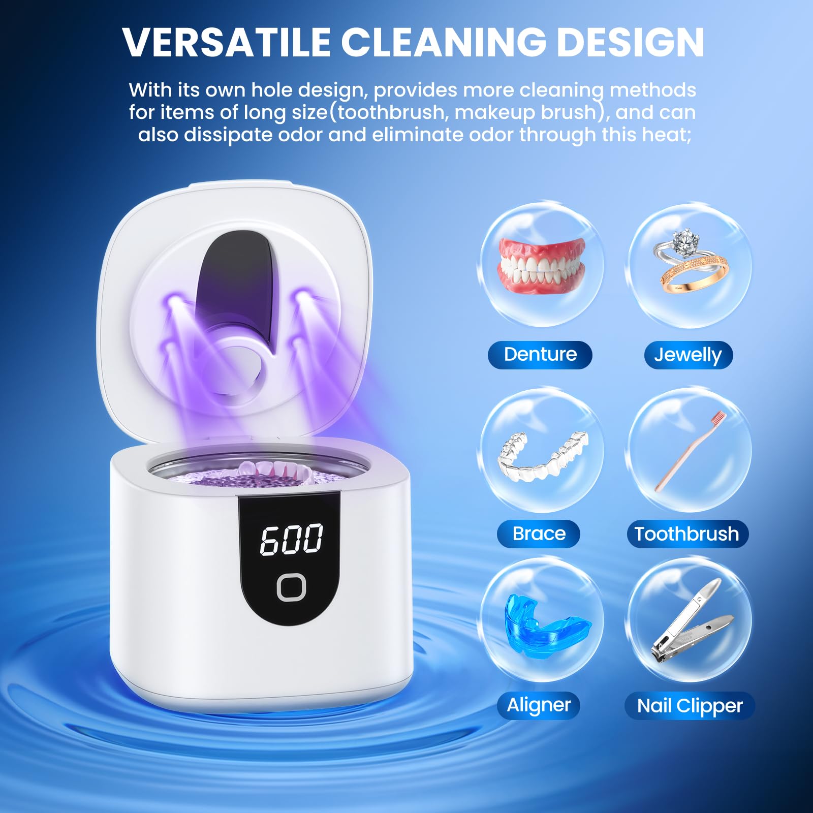 Ultrasonic Retainer Cleaner Machine, Upgraded 45kHz Ultrasonic Cleaner for Mouth Guard Braces, Night Guards, Toothbrush Heads & Jewlery with 200ML, 4 Modes and Digital Timer Dental Cleaning Pod (White) - Available at All In One Marketplace Canada