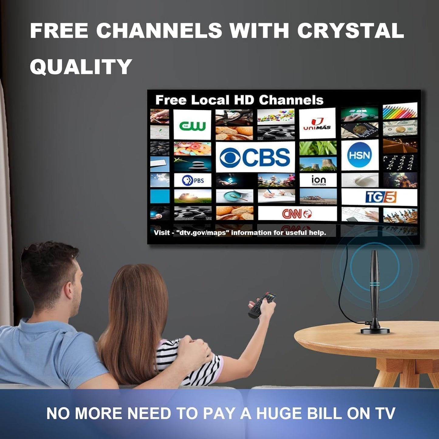 TV Antenna Indoor, Antenna for Smart TV, Support 4K 1080p with Signal Booster for Local Channels, 320 Miles Long Range Reception - 18ft (Dark Grey) Lyrwihn