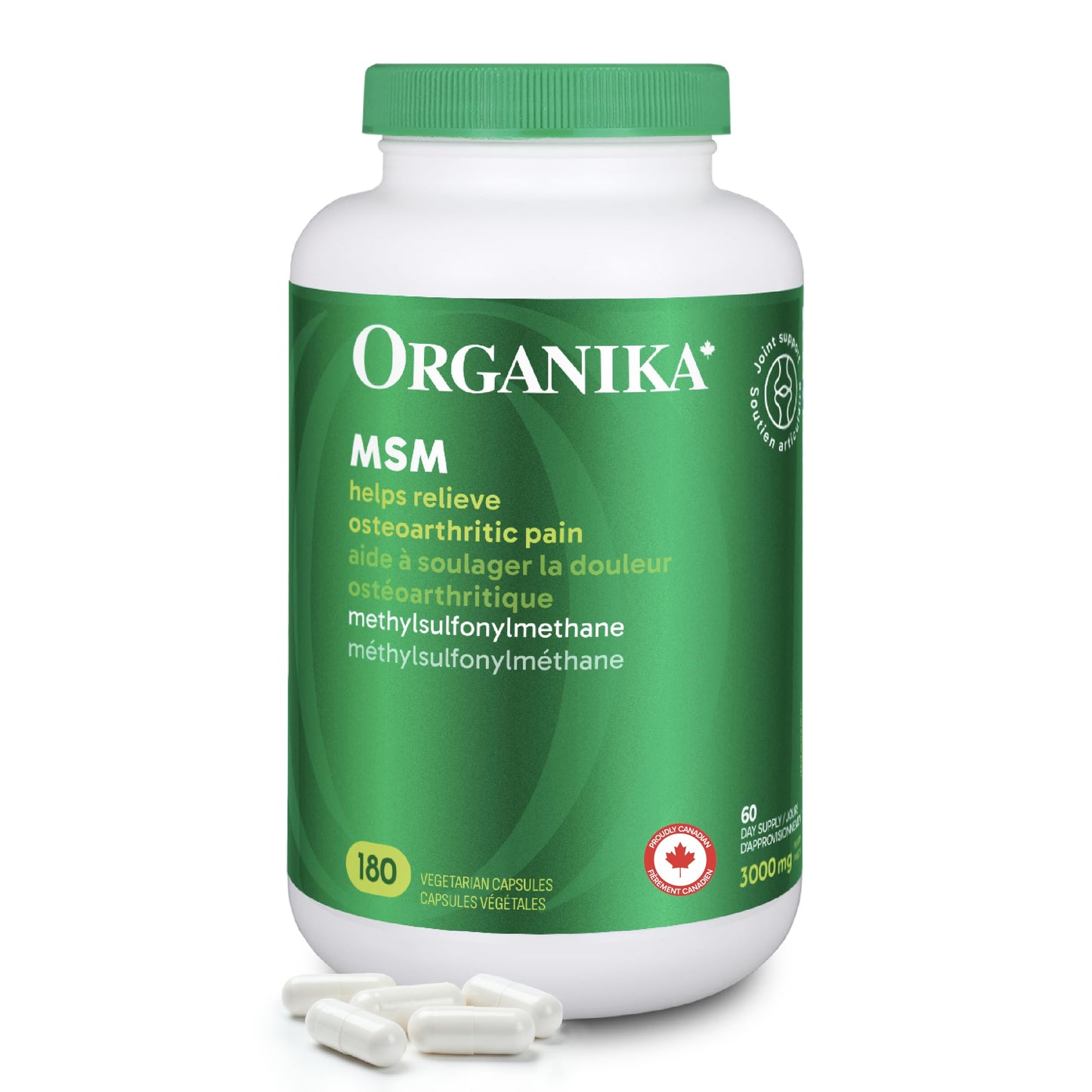 Organika MSM - Joint Support and Inflammation Relief Supplement | Supports Healthier Joints, Bones and Cartilage | Stronger Hair, Skin and Nails | Potent Antioxidant | 1,000mg of MSM - 180 vcaps Organika