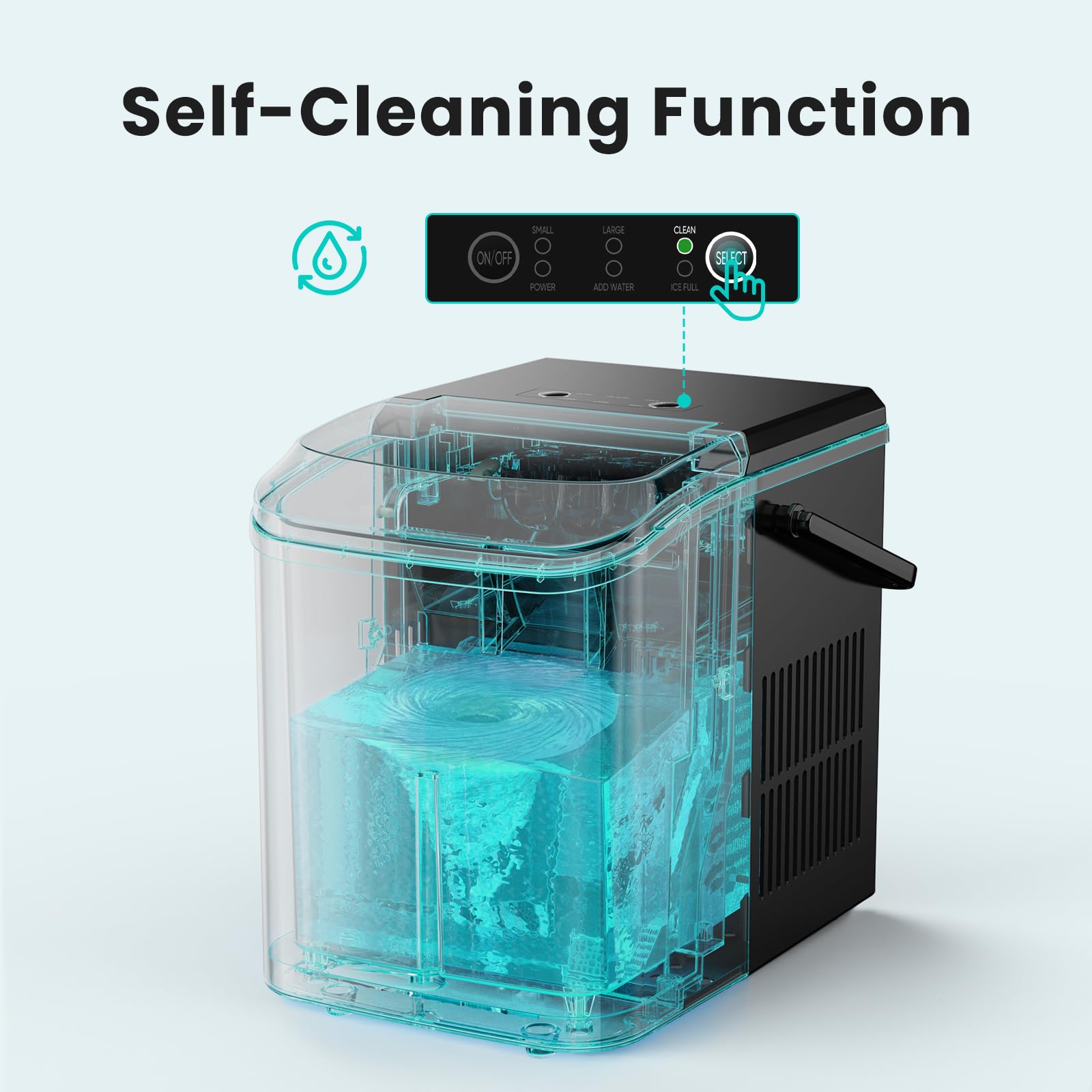 Sweetcrispy Quiet Countertop Ice Maker, 26 lbs per Day, 9 Bullet Ice Cubes in 6 Mins, Portable Ice Machine with Handle, Self-Cleaning, Compact for Home RV Camping Party, Dark Black Sweetcrispy