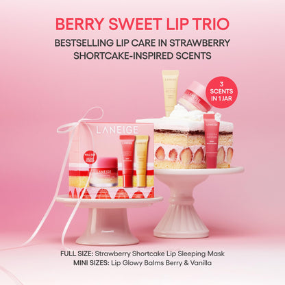 Coffret trio Laneige Berry Sweet | Masque de nuit pour les lèvres Strawberry Shortcake et mini baumes Lip Glowy en parfums Berry et Vanilla