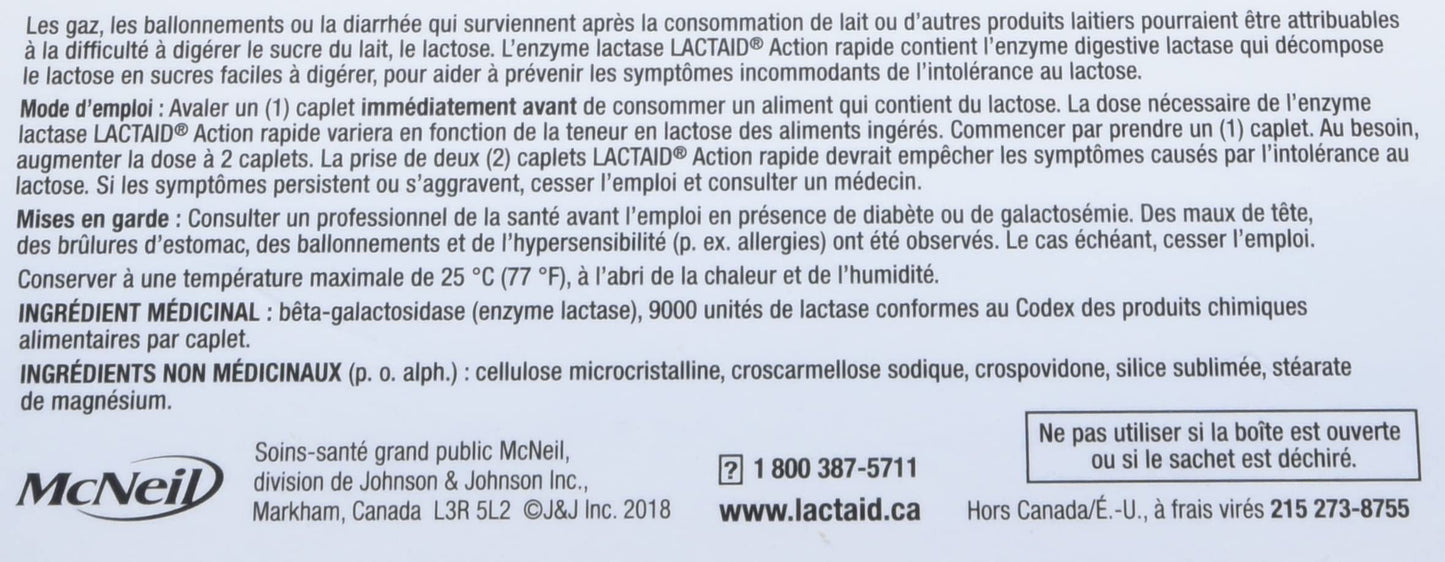 Lactaid Fast Acting Caplets - Lactose Enzyme Break Down - Gas, Bloating or Diarrhea - Milk & Dairy - 40 Caplets Per Package Lactaid