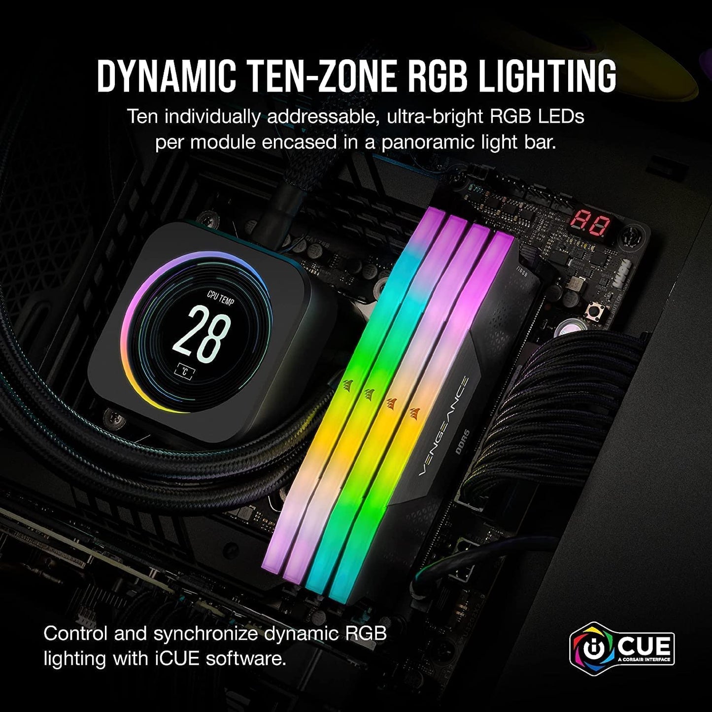 CORSAIR Vengeance RGB DDR5 RAM 32GB (2x16GB) Up to 6000MHz CL36-44-44-96 1.35V Intel XMP 3.0 Computer Memory – Black (CMH32GX5M2E6000C36) Corsair