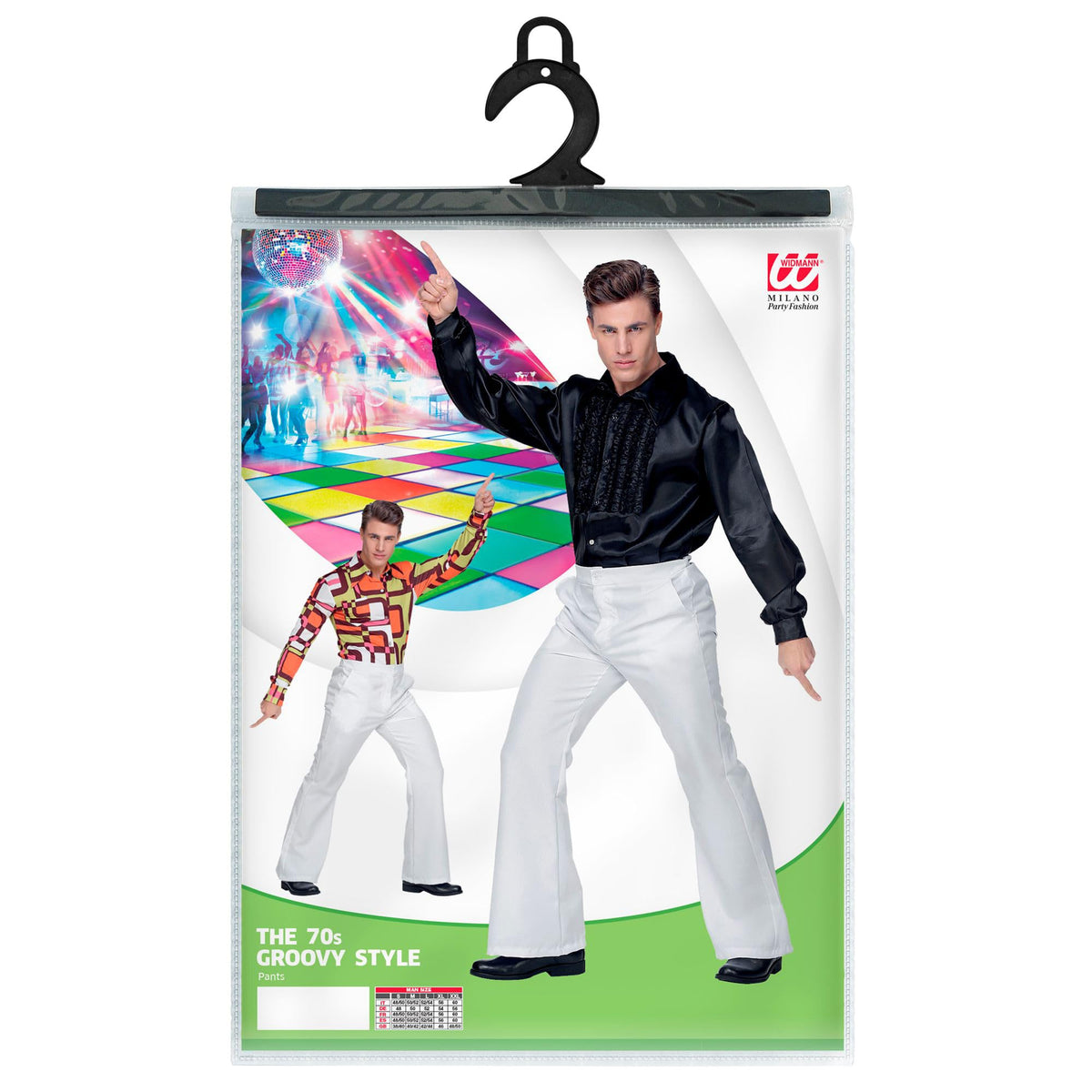 Pantalon patte d'eph rétro style années 70 groovy Widmann, unisexe adulte, coupe disco large en tissu confortable, idéal pour Halloween, carnaval et fêtes à thème - Blanc - L/XL