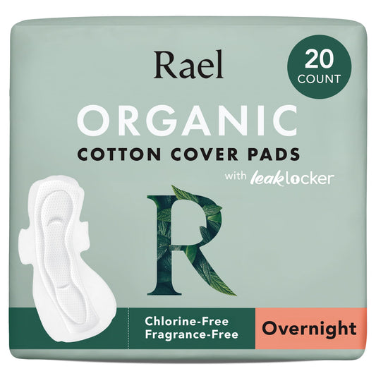 Rael Pads for Women, Organic Cotton Cover - Period Pads with Wings, Feminine Care, Sanitary Napkins, Heavy Absorbency, Unscented, Ultra Thin (Overnight, 20 Count)