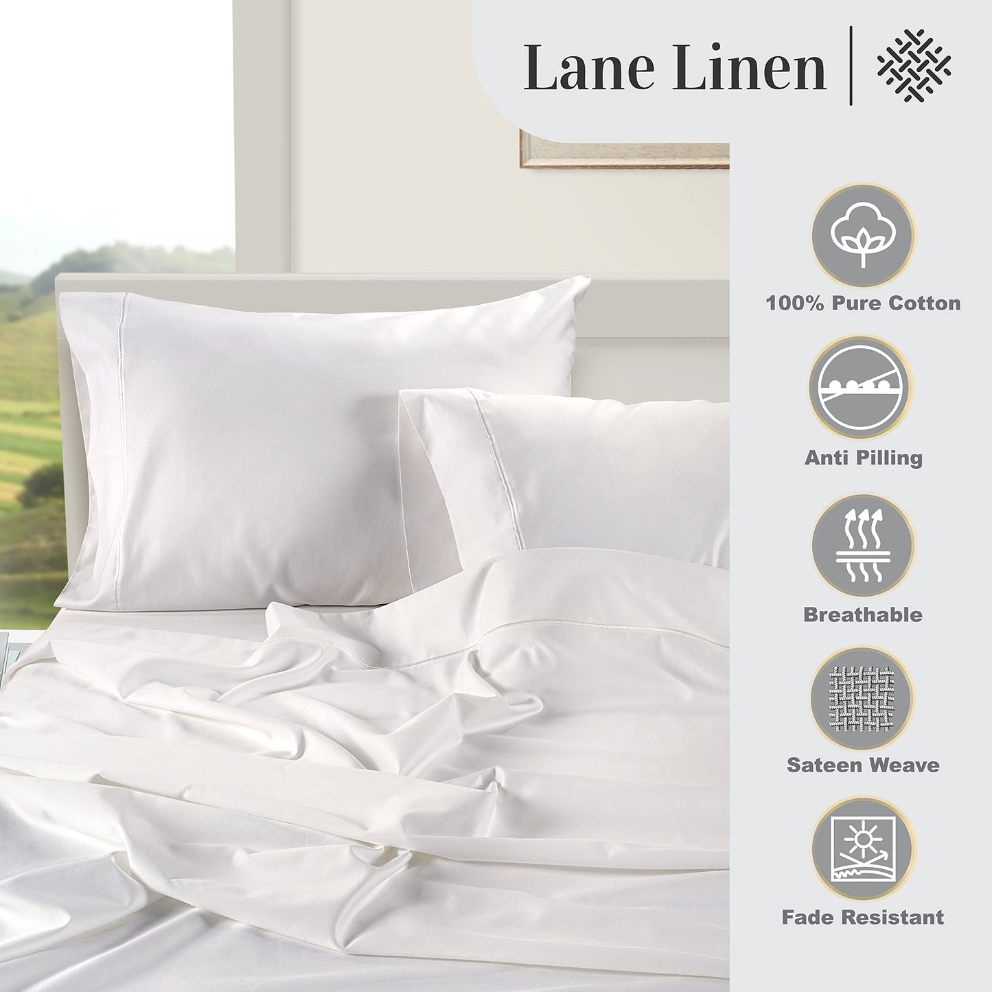 100% Egyptian Cotton Queen Sheets - 1000 Thread Count White Bed Sheets for Queen Size Bed, Long Staple Cotton Bedding Sheets, Sateen Weave, Luxury Hotel Sheets, Fits 17" Mattress