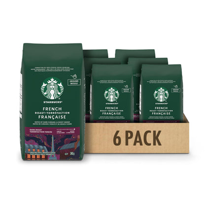 Starbucks French Roast Ground Coffee 340g (6-Pack) - Dark Roast