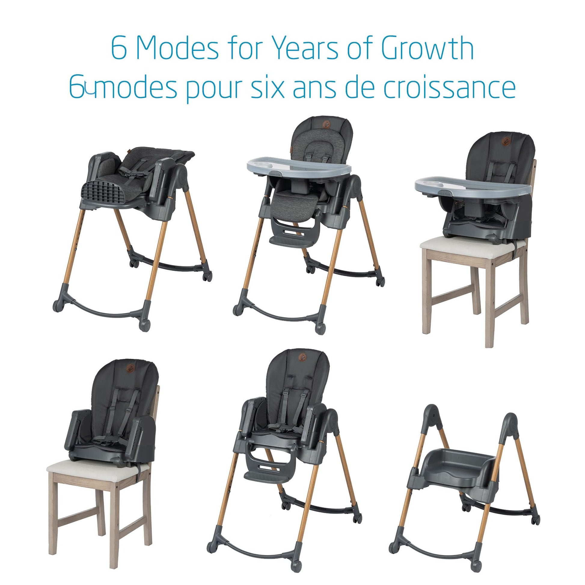 Maxi-Cosi Minla 6-in-1 High Chair, convertible, from birth, detachable kitchen booster seat, compact fold, easy to clean, Classic Graphite Maxi-Cosi