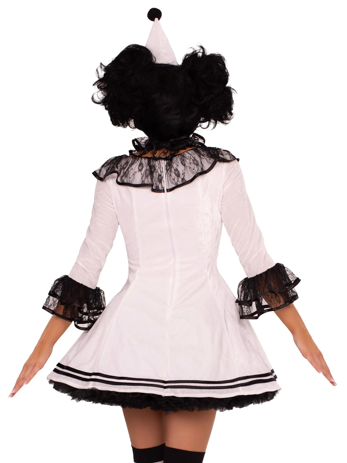 Leg Avenue Women's 3 Pc Pierrot Clown Halloween Costume, White/Black, Medium/Large