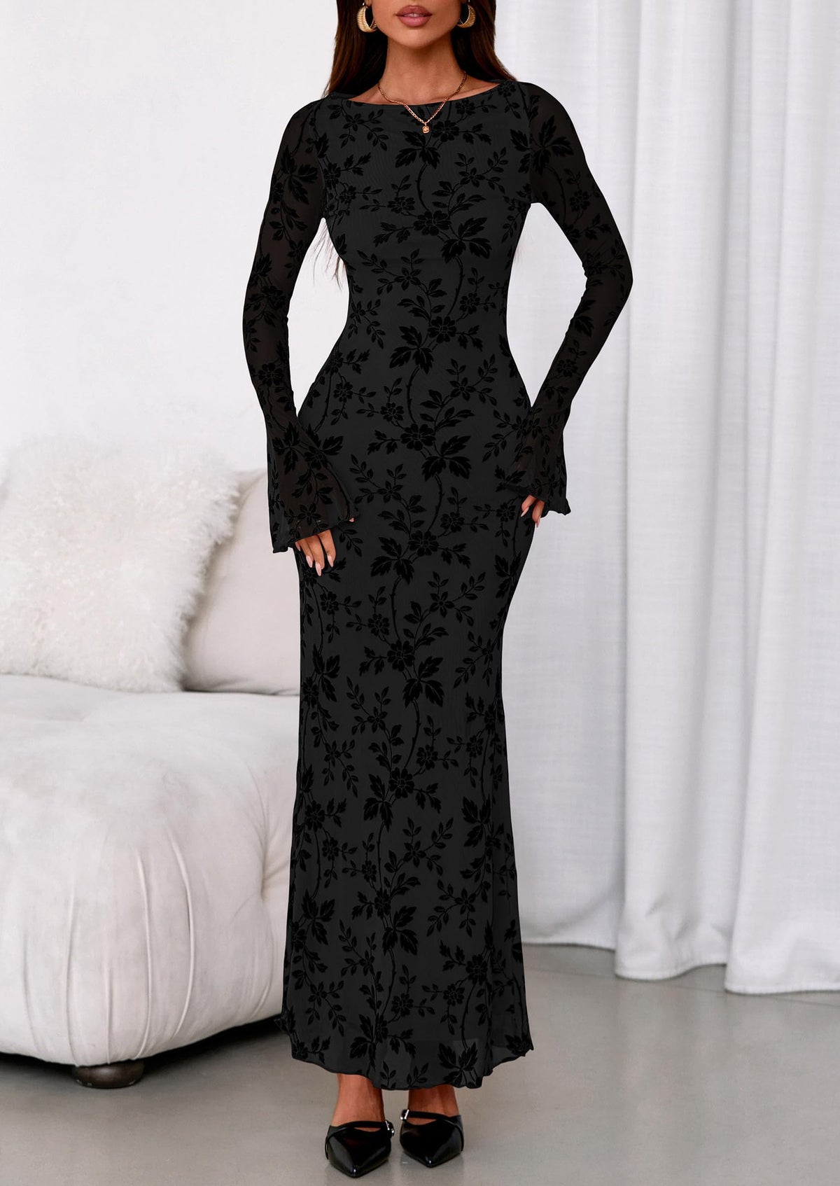 PRETTYGARDEN Women's Floral Bodycon Maxi Dress Wedding Guest Dresses Black 🍁 All In One Marketplace Canada