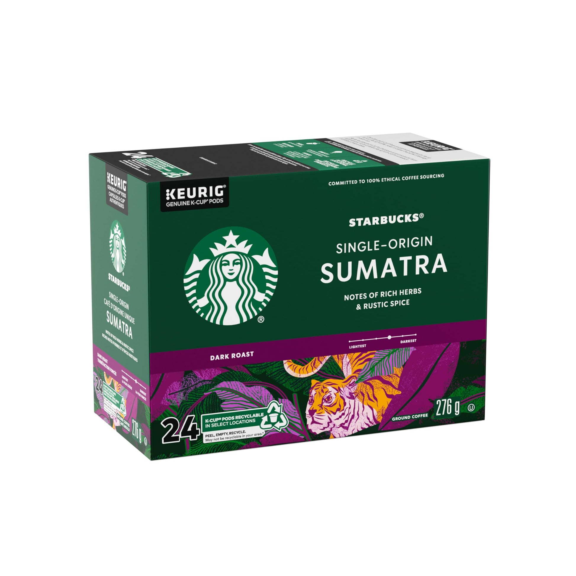 STARBUCKS Single Origin Sumatra Coffee, Keurig Pods, K-cups, 276 g Starbucks