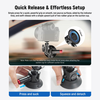 NEEWER 3" Suction Cup Camera Mount Bracket with Ball Head Magic Arm, CA104