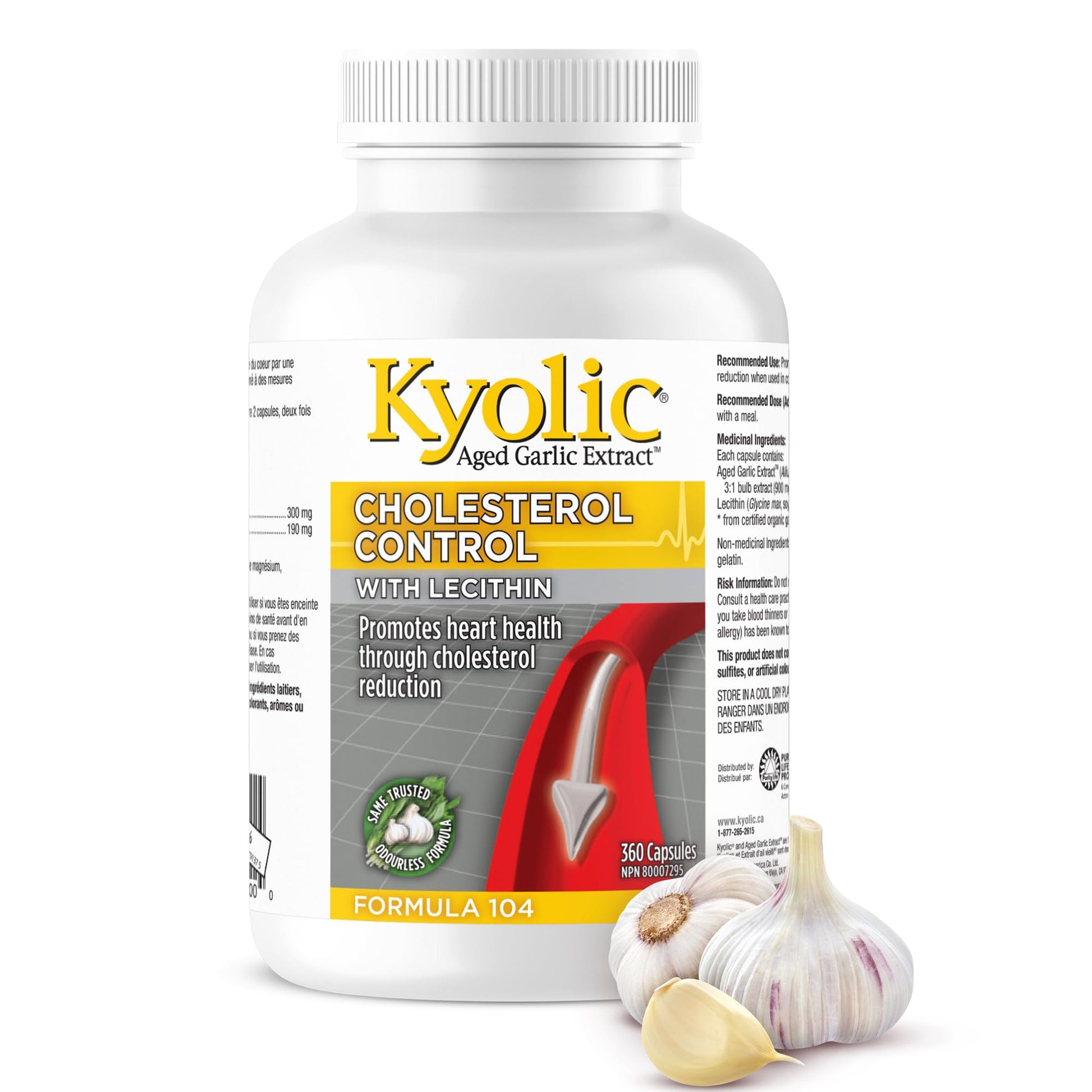 Kyolic Formula 104 Aged Garlic Extract, Odourless Garlic, 360 Capsules Kyolic