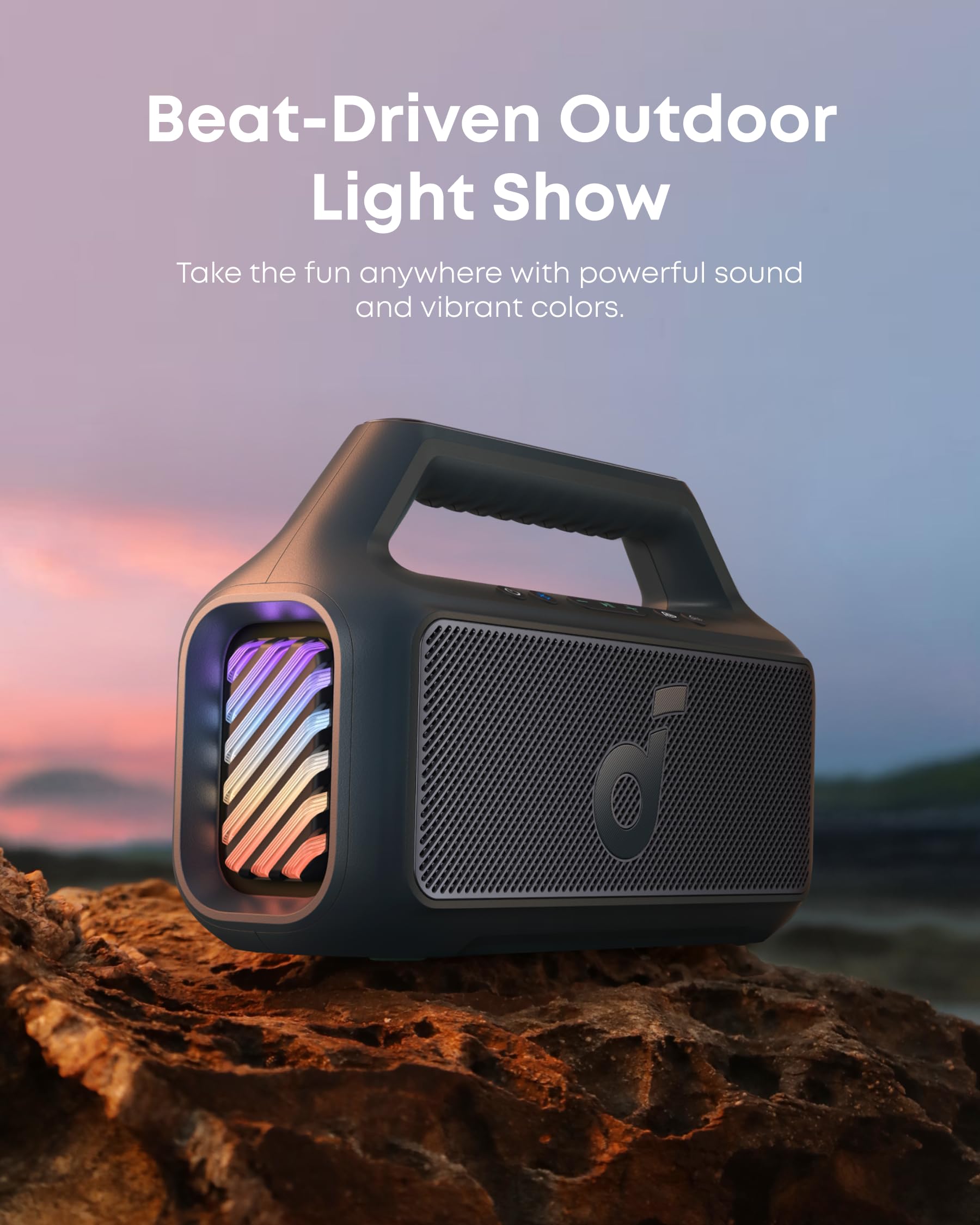 soundcore Boom 2 Outdoor Speaker, 80W, Subwoofer, BassUp 2.0, 24H Playtime, IPX7 Waterproof, Floatable, RGB Lights, USB-C, Custom EQ, Bluetooth 6.0, Portable, Camping, Beach, and Backyard-Blue