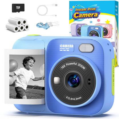 Kids Instant Print Camera with 5 Rolls Print Paper, 1080P HD Camera, Rechargeable Portable Toddler Selfie Camera, Christmas Birthday Gifts Toys for Boys Girls Age 3-12 🍁 All In One Marketplace Canada