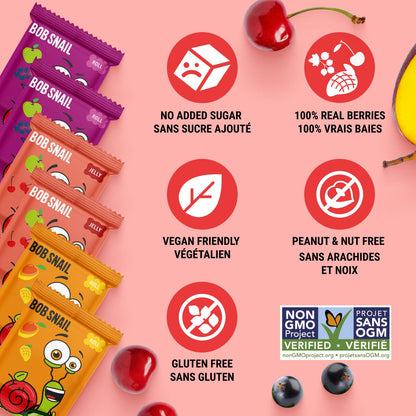 Bob Snail Fruit Roll Ups – Healthy Sweets Snacks, Real Dried Fruits, No Added Sugar, Vegan, Nut Free, Candy for Adults, Kids, with Mango, Cherry, Blackcurrant – Bulk 80 pcs Rolls, 800g 🍁 All In One Marketplace Canada