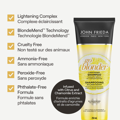 John Frieda Go Blonder Duo for Blondes, Lightening Shampoo and Conditioner, Gradually lightens and brightens natural, colour-treated and highlighted blonde hair, peroxide and ammonia free. Packaging May Vary 🍁 All In One Marketplace Canada