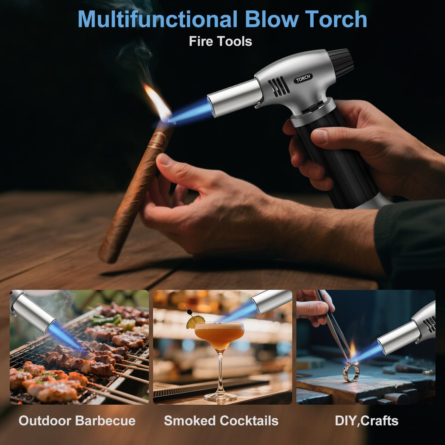 Sondiko Butane Torch, Refillable Kitchen Torch Lighter, Fit All Butane Tanks Blow Torch with Safety Lock and Adjustable Flame for Desserts, Creme Brulee, BBQ, and Baking—Butane Gas is Not Included - Available at All In One Marketplace Canada
