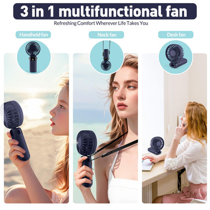 Portable Handheld Fan Rechargeable Small Fan 5 Speeds with Lanyard and Base USB Desk Fan Foldable Quiet Personal Fan with LED Display for Office, Home, Travel, Outdoor - Available at All In One Marketplace Canada