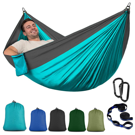 Camping Hammock Portable Nylon Hammocks with Tree Straps Single Lightweigtht Hammock Swing for Outdoors, Backpacking, Camping, Travel, Beach, Garden, Breathable & Quick Drying Parachute