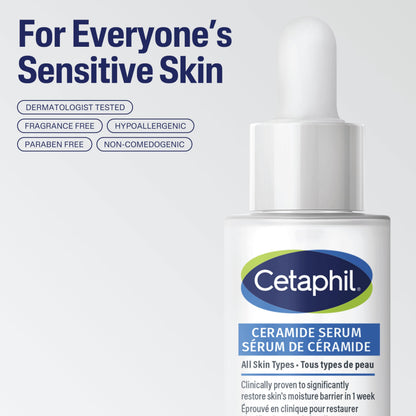 Cetaphil Ceramide Serum, Hydrating Face Serum for Skin Barrier Repair, Pore Treatment, 48Hr Hydration with Ceramide, Cica & Allantoin, Dermatologist Recommended, 1oz - Available at All In One Marketplace Canada