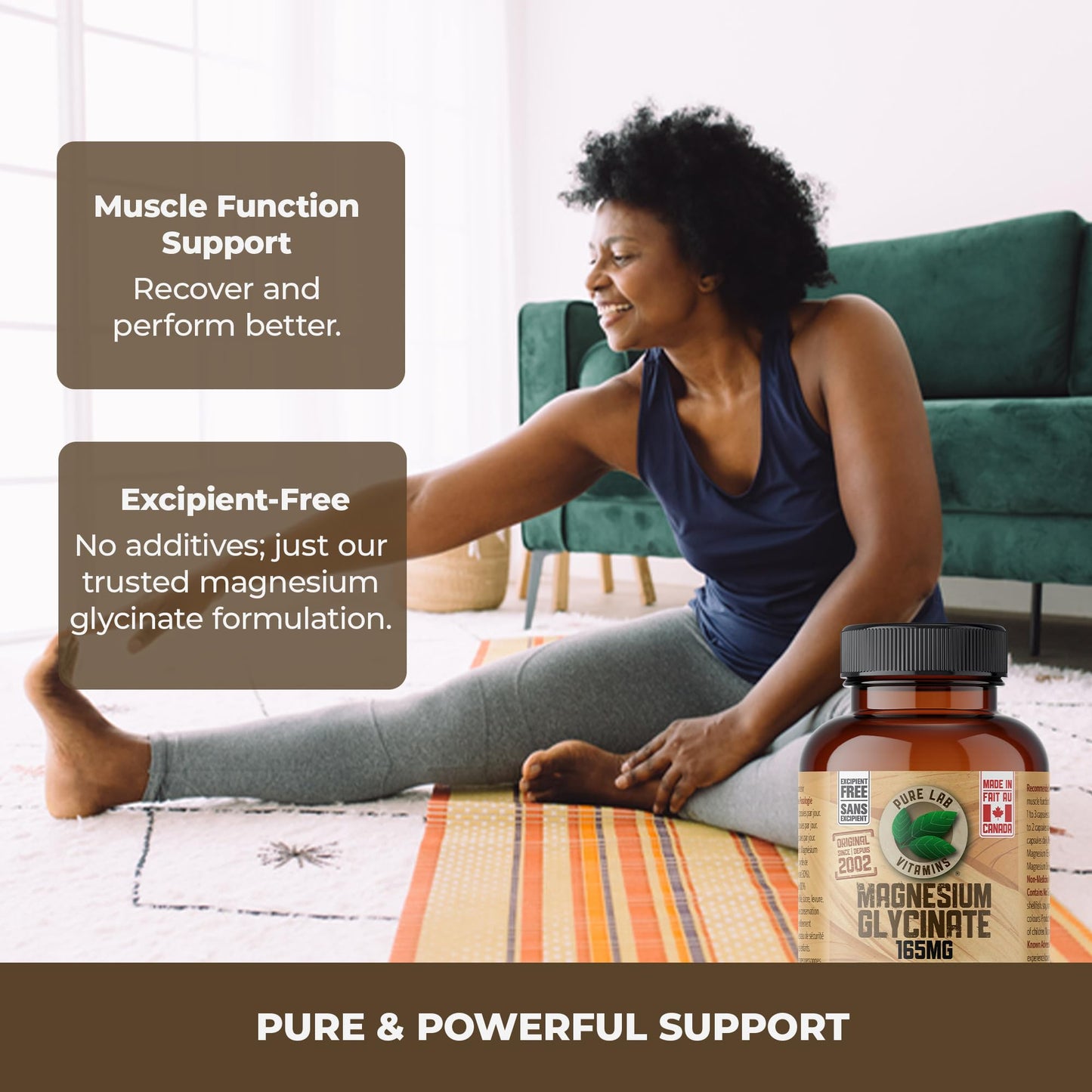 Pure Lab Vitamins Magnesium Glycinate 165mg – 120 vegicaps - Supports Muscle Function - Available at All In One Marketplace Canada
