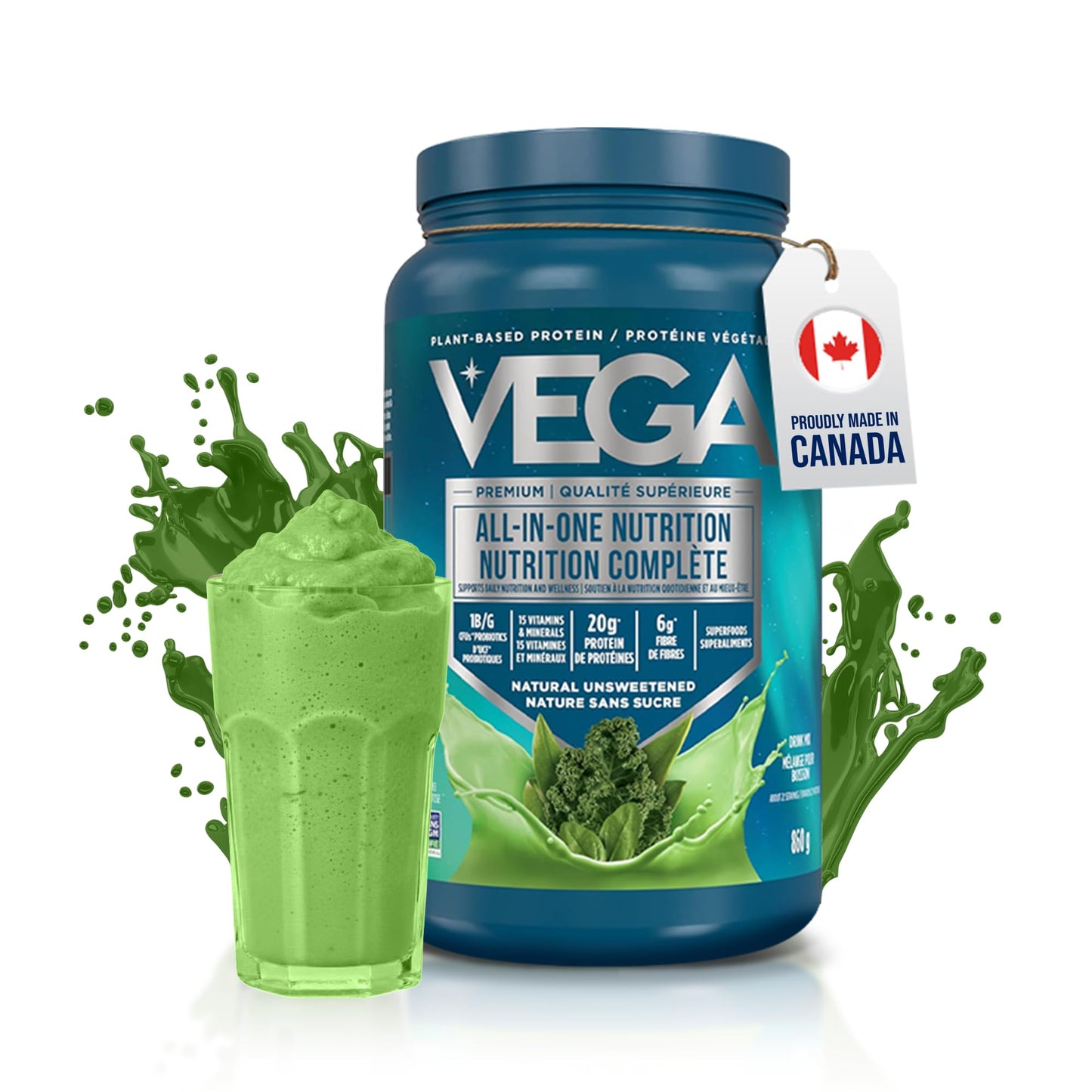 Vega Premium All-in-One Nutrition Protein Powder – 20g Plant-Based Vegan Protein, Vitamins & Probiotics, Natural Unsweetened, 860g (22 Servings) 🍁 All In One Marketplace Canada