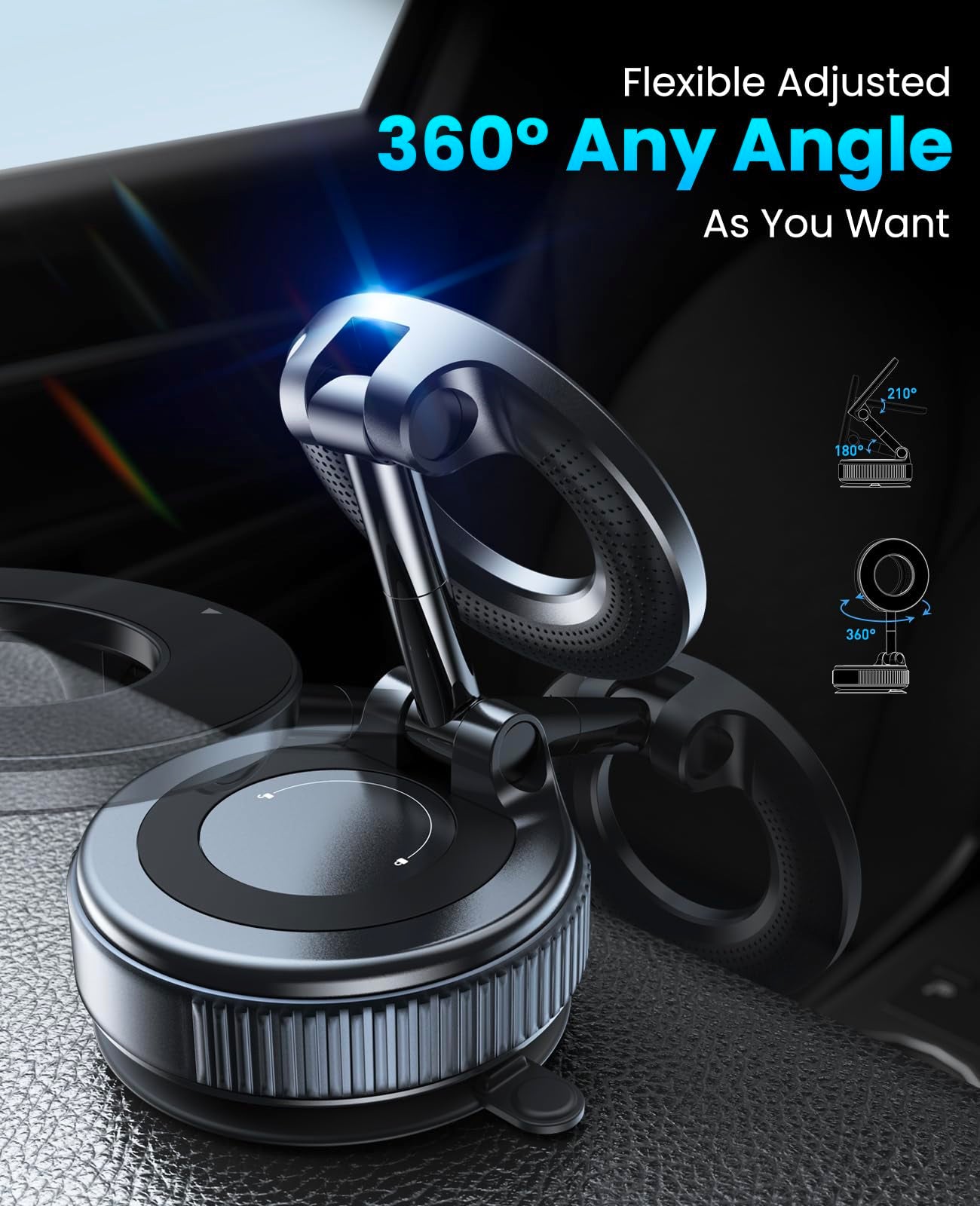 Jononser Magnetic Suction Phone Mount for Magsafe, 360° Adjustable Magnetic Car Phone Holder, Pocket Size Foldable Car Mount, Cell Phone Holders for Your Car for iPhone 17 16 15 14 13 12 Series,Black