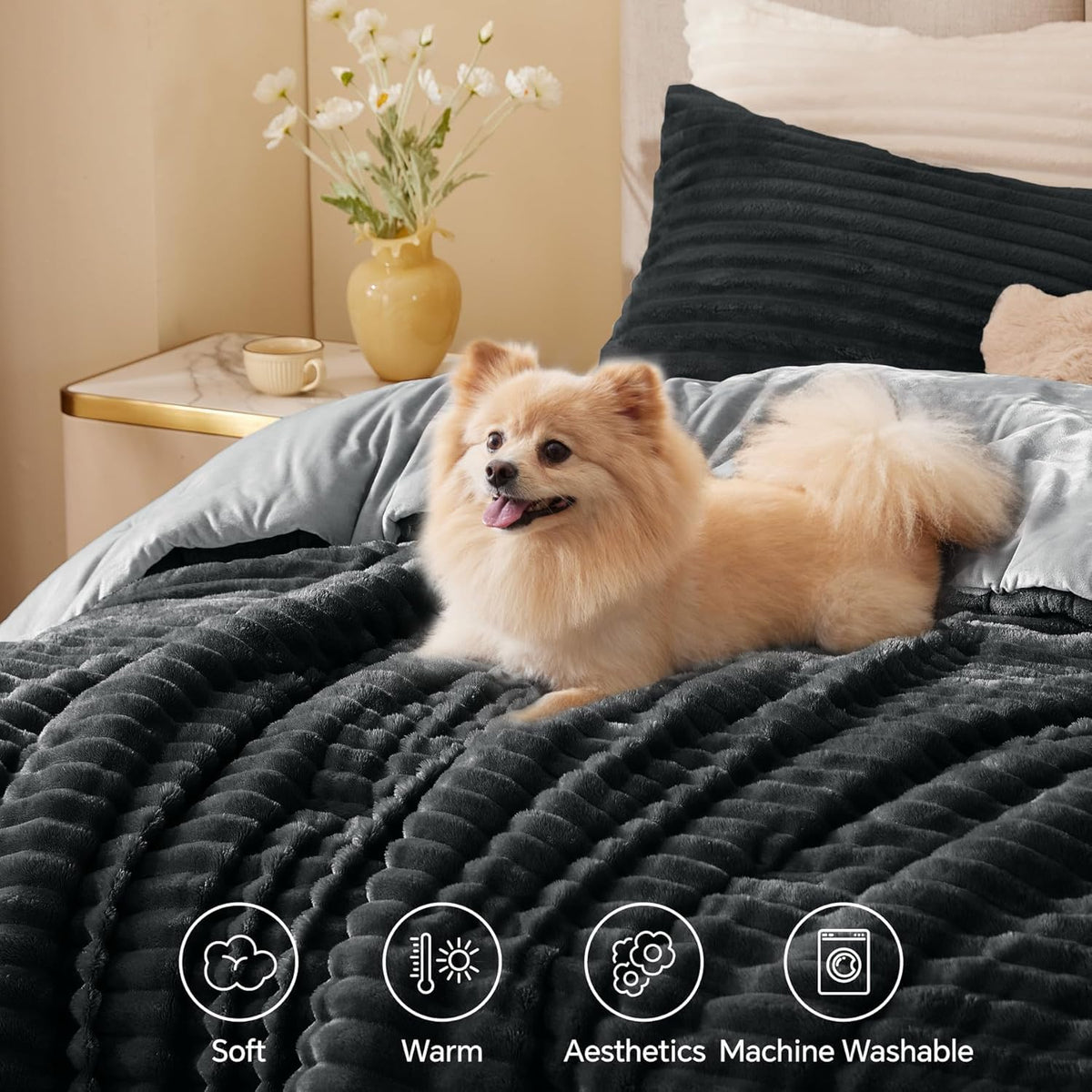 BEDELITE Fleece Queen Comforter Set, Soft Fluffy Bedding Set, Black 🍁 All In One Marketplace Canada