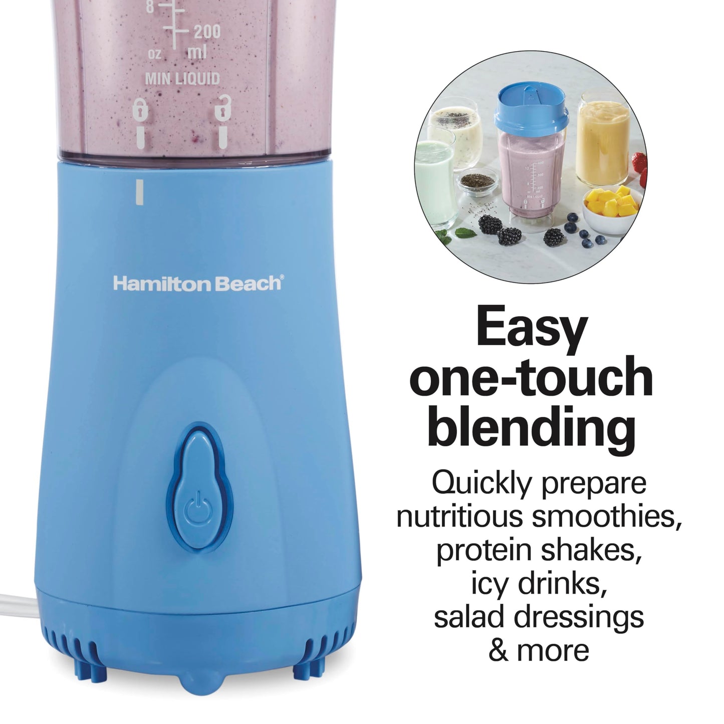 Hamilton Beach Personal Blender for Smoothies & Protein Shakes, Portable Single Serve Blender with Travel Lid, 14 oz BPA-Free Jar, 175W, Compact Countertop Blender, Tranquil Blue, 51172 🍁 All In One Marketplace Canada
