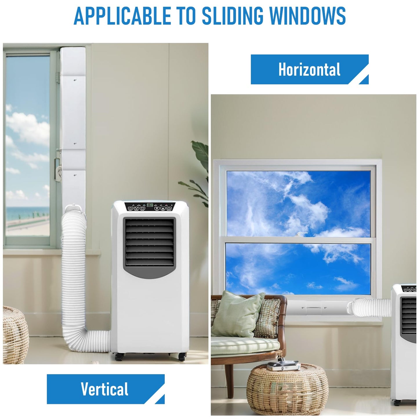Portable Air Conditioner Window Kit with 5.9" Exhaust Hose, Portable AC Window Vent Kit for Sliding Window Seal with PVC Plate, Universal Coupler Fits 5.9 & 5.1 Inch Diameter Exhaust Hose - Available at All In One Marketplace Canada