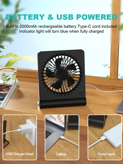 Small Desk Fan,Rechargeable USB Fan Battery Operated,Ultra Quiet, Strong Wind, 3 Speeds Travel Fans - Available at All In One Marketplace Canada