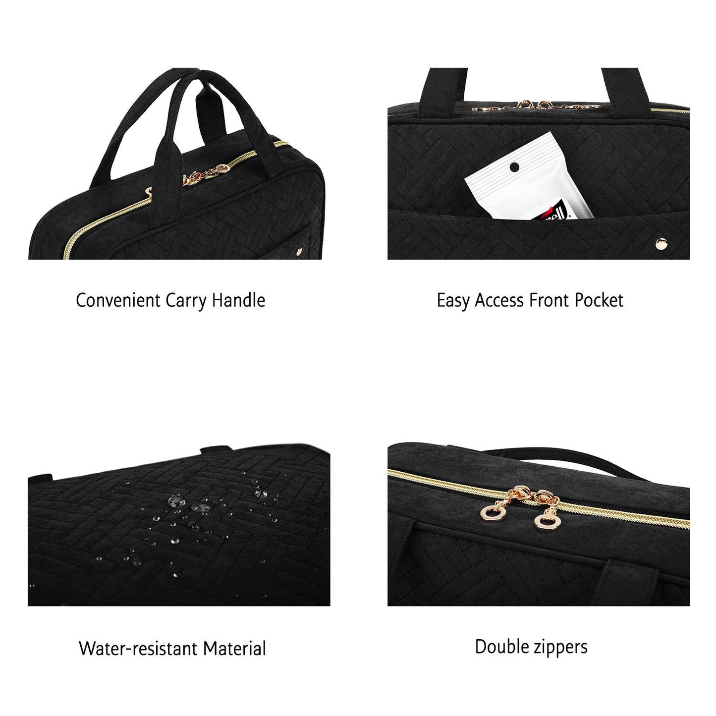BAGSMART Toiletry Bag Travel Bag with Hanging Hook, Water-resistant Makeup Cosmetic Bag Travel Organizer for Accessories, Shampoo, Full-size Container, Toiletries (Black, Medium) - Available at All In One Marketplace Canada