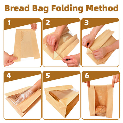 Homrelaxy 60Pcs Paper Bread Bags for Homemade Bread, Sourdough Bag with Window, 13.7 x 8.3 x 3.5 Inch Large Brown Kraft Bakery Bags for Storing Loaves & Snacks, Includes 70 Sealing Stickers - Available at All In One Marketplace Canada