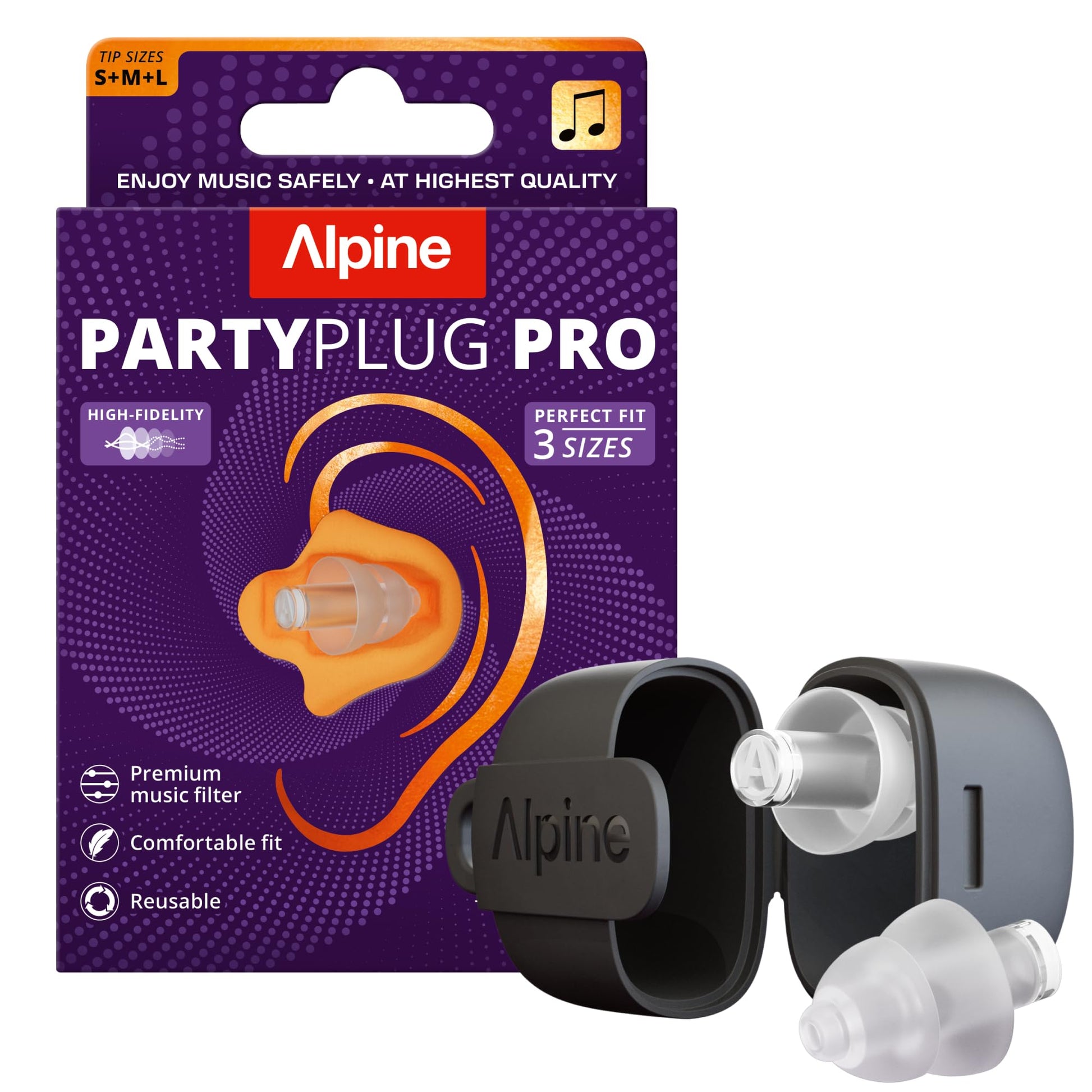 Alpine PartyPlug Concert Ear Plugs - Noise Reduction Ear Plugs for Party, Concert, Festival and Music - Reusable Earplugs (Pro Transparent (Multisize)) Alpine