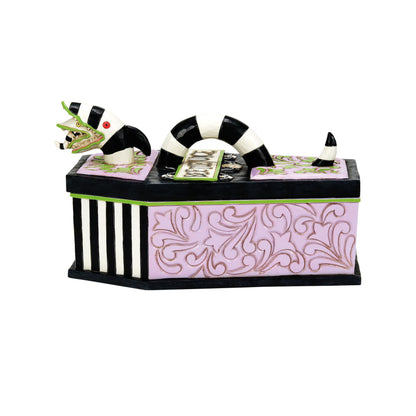 Enesco Beetlejuice by Jim Shore Coffin The Ghost with The Most Trinket Box- Resin Hand Painted Crafted Collectible Beetlejuice Sand Worm Striped Jewelry Box Halloween Home Decor Statue, 3.15 Inch