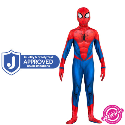 Marvel Spider-Man Official Youth Deluxe Zentai Costume - Stretch Spandex with Hidden Zippers and Wrist Slits (XS)