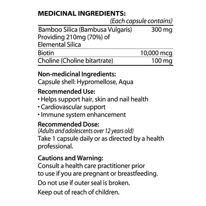 GNA Naturals - Bamboo Silica with Biotin 10,000mcg, 90 v-caps - A Supplement for Radiant Hair, Skin and Nails - Silica Supplement for Hair, Nail, Joint Care and Skin Vitality - Made in Canada - Available at All In One Marketplace Canada
