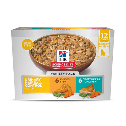 Hill's Science Diet Adult Urinary and Hairball Control Stew Wet Cat Food, 2.9-oz can, case of 12
