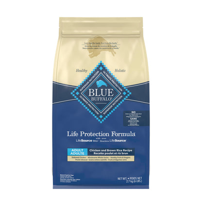 Blue Buffalo Life Protection Formula Chicken & Brown Rice Adult Dry Dog Food, Supports Immunity with Antioxidant-Rich LifeSource Bits, Promotes Healthy Muscle Development, 2.7kg/6lbs
