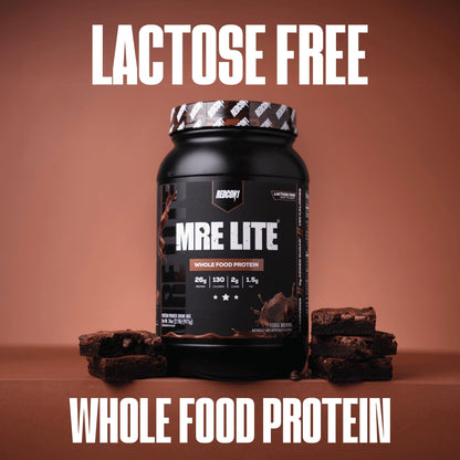 REDCON1 MRE Lite Whole Food Protein Powder, Fudge Brownie - Low Carb & Whey Free Meal Replacement with Animal Protein Blends - Easy to Digest Supplement Made with MCT Oils (30 Servings)