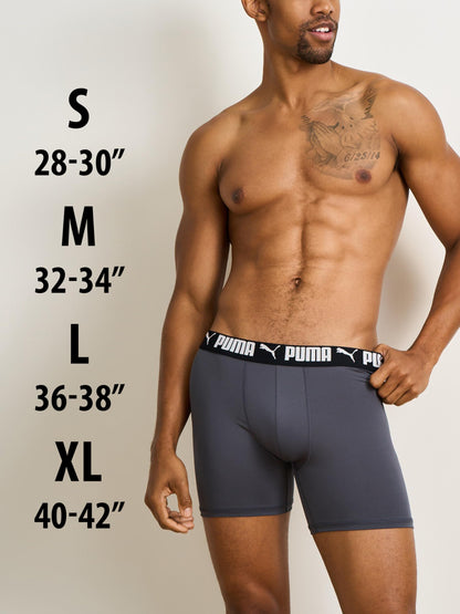 Puma Men's 4 Pack Active Stretch Boxer Briefs, Black/Grey, Medium
