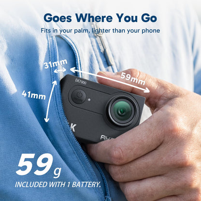 AKASO EK7000 4K30FPS 20MP WiFi Action Camera with EIS Ultra HD 131FT Waterproof Underwater Camera Remote Control 4X Zoom Support External Microphone Black