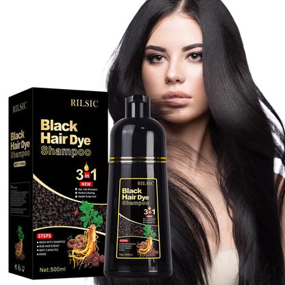 500ML Hair Color Shampoo for Women Men, Hair Dye Shampoo for Grey Hair Beard Coverage, Instant Colour Shampoo 3 in 1 - Long Lasting - Natural - Hair Coloring Hair in Minutes (Natural Black) - Available at All In One Marketplace Canada