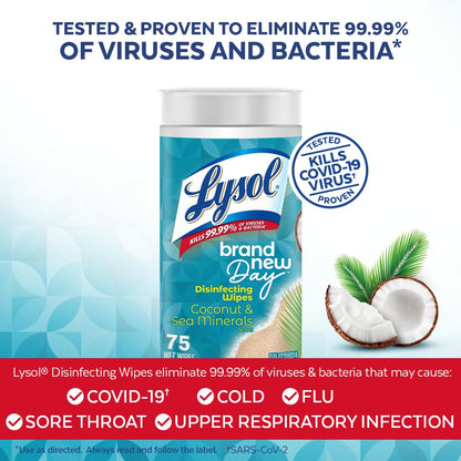 Lysol Disinfecting Wipes, Thick Cleaning Wipes with Micro-Pocket Pattern for Home & Electronics, Kills 99.9% of Germs, Removes Allergens, Coconut & Sea Minerals Scent, 6 X 75 Count (450 Total Wipes) 🍁 All In One Marketplace Canada