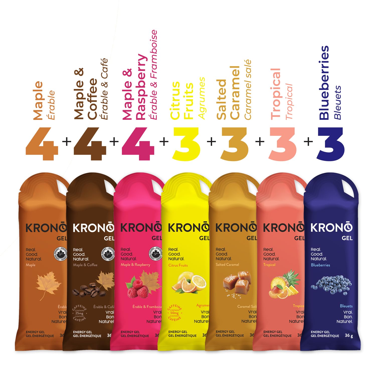Krono Nutrition Energy Gels - Made with Natural Ingredients - Vegan - Gluten Free - 24 count (Variety Pack) - Available at All In One Marketplace Canada