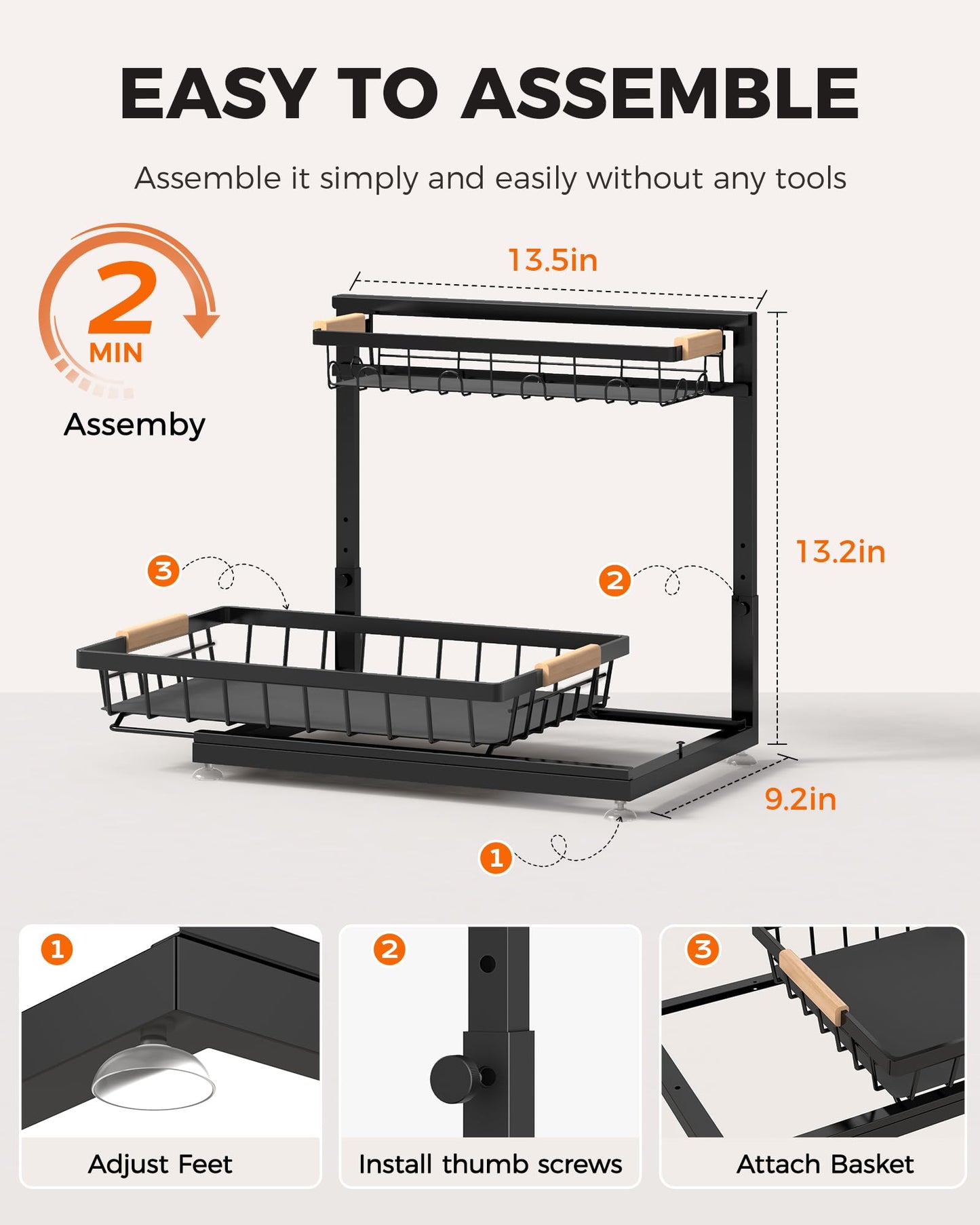 Sevenblue 2 Pack Under Sink Organizer, Height Adjustable 2 Tier Under Sink Organizer Kitchen, Multi-Purpose Storage Shelf for Kitchen Bathroom Cabinet (Black, Large) - Available at All In One Marketplace Canada