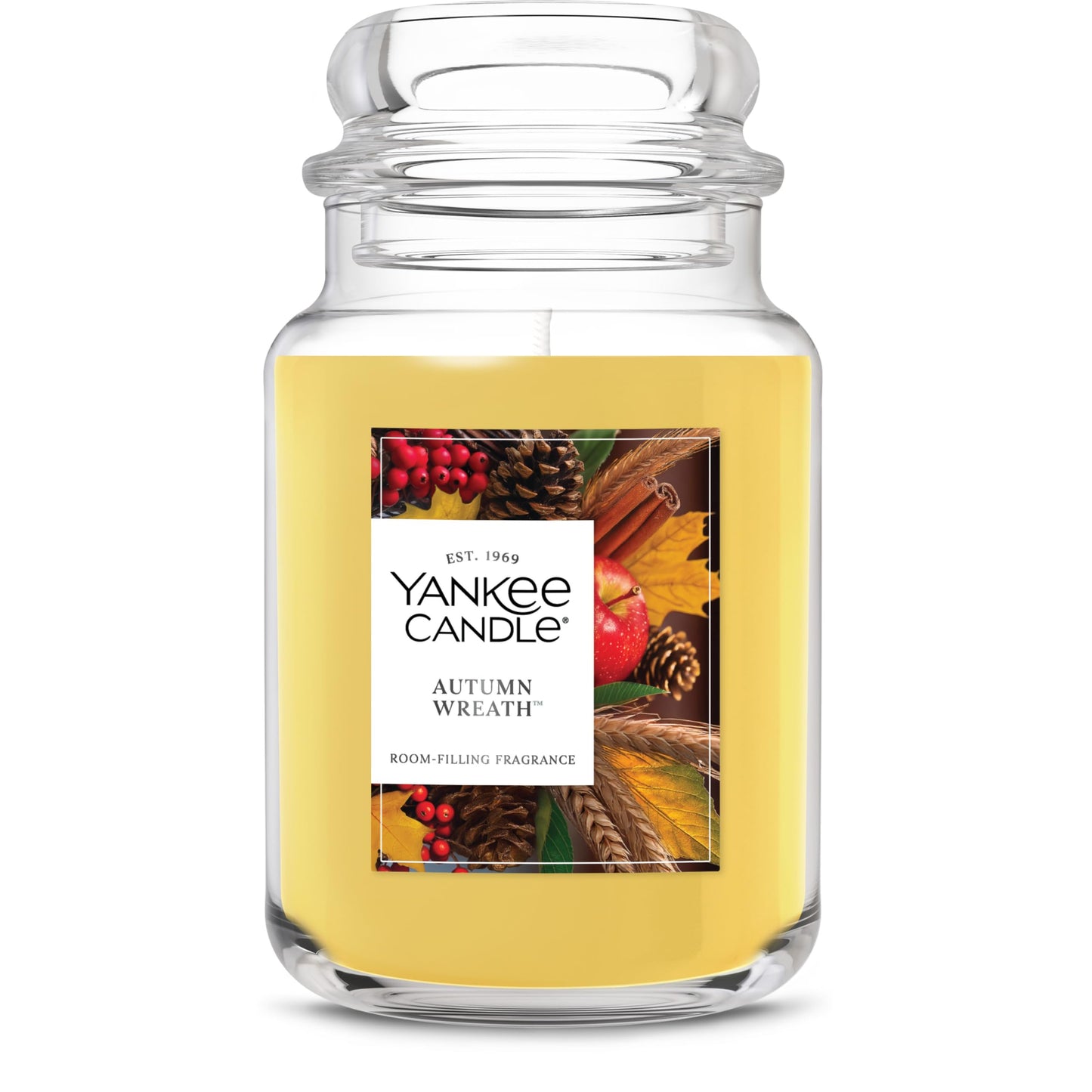 Yankee Candle Large Jar Scented Candle with up to 150 Hour Burn Time, Premium Plant Wax Blend for Cleaner Consistent Burn and Room Filling Fragrance, 22 oz, Autumn Wreath Yankee Candle