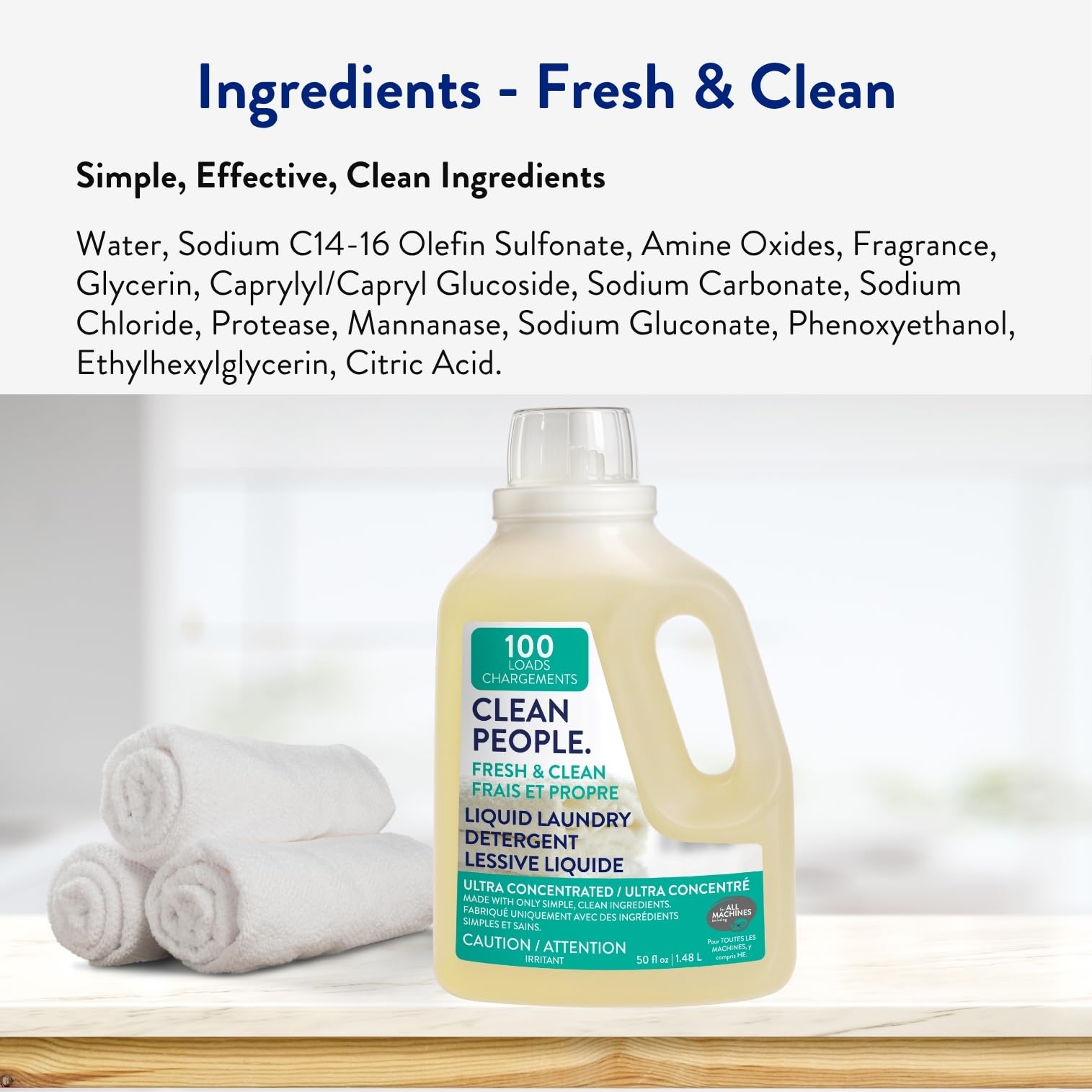 The Clean People Liquid Laundry Detergent - Recyclable Packaging, Stain Fighting - Ultra Concentrated, Laundry Soap (50 Fl Oz, Fresh Scent) - Available at All In One Marketplace Canada